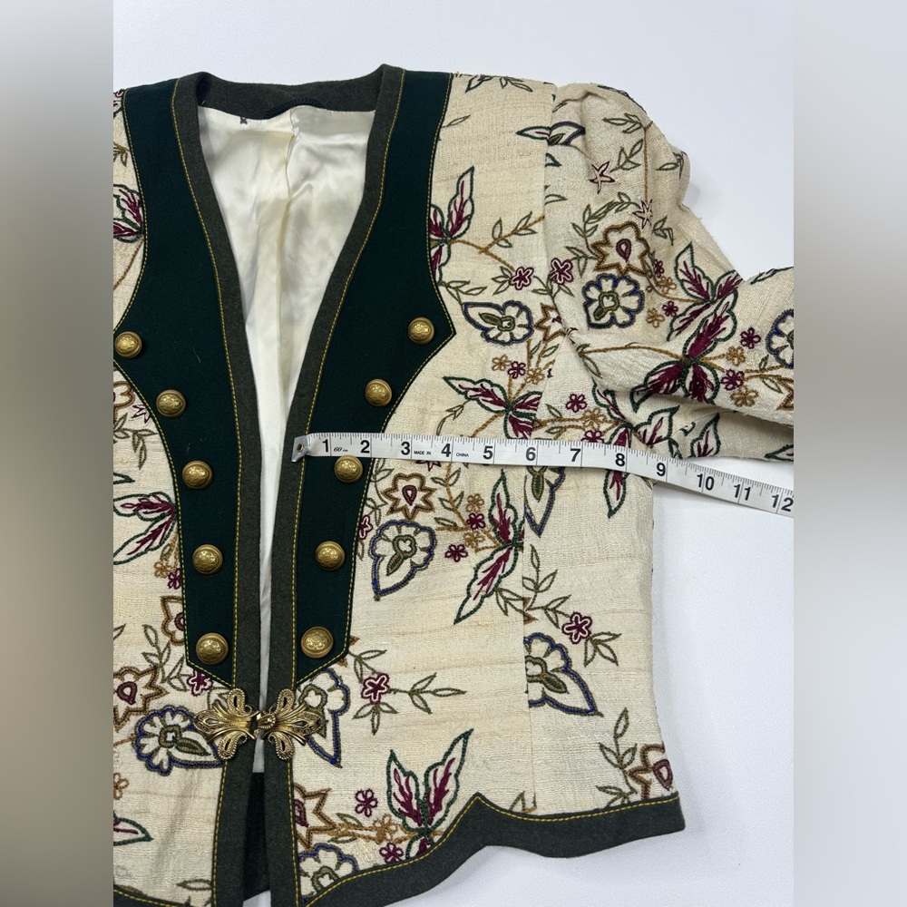 Vintage Helene Straber Silk Embroidered Puff Sleeve Crop Jacket Size 38 US 8 - Picture 5 of 15